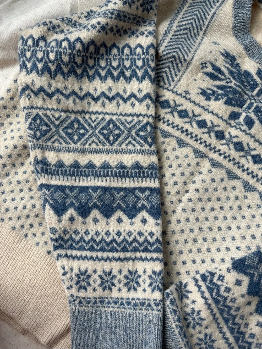 J. Crew Cream and Blue Fair Isle Crewneck Sweater